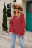 Ribbed Round Neck Fringe Detail Sweater - Trendsi - Flyclothing LLC