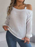 Asymmetrical Neck Long Sleeve Sweater - Trendsi - Flyclothing LLC