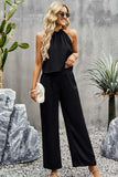 Grecian Neck Sleeveless Pocketed Top and Pants Set - Trendsi - Flyclothing LLC