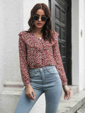 Printed Statement Collar Long Sleeve Blouse - Trendsi - Flyclothing LLC