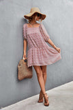Swiss Dot Square Neck Half Balloon Sleeve Dress - Trendsi - Flyclothing LLC