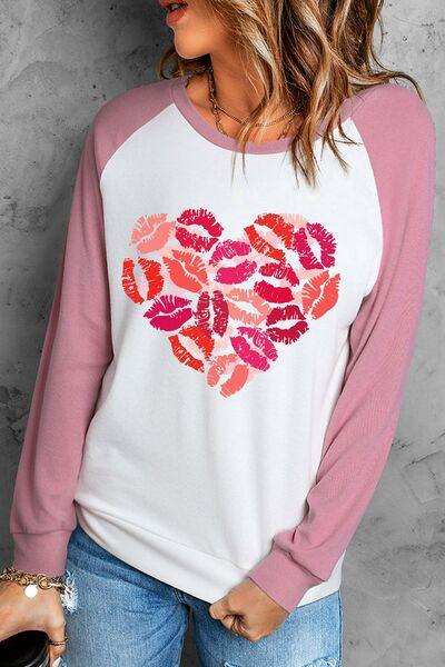 Lip Graphic Round Neck Long Sleeve T-Shirt - Trendsi - Flyclothing LLC