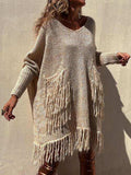 Fringe Detail Long Sleeve Sweater with Pockets - Trendsi - Flyclothing LLC