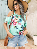 Floral Cold-Shoulder Short Sleeve Top - Trendsi - Flyclothing LLC