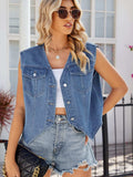 Pocketed Button Up Sleeveless Denim Jacket - Trendsi - Flyclothing LLC