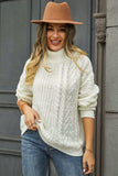 Cable-Knit Turtle Neck Long Sleeve Sweater - Trendsi - Flyclothing LLC