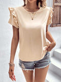 Ruffle Trim Short Sleeve Round Neck Blouse - Trendsi - Flyclothing LLC