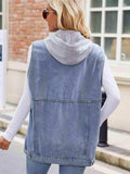 Drawstring Hooded Sleeveless Denim Jacket - Trendsi - Flyclothing LLC