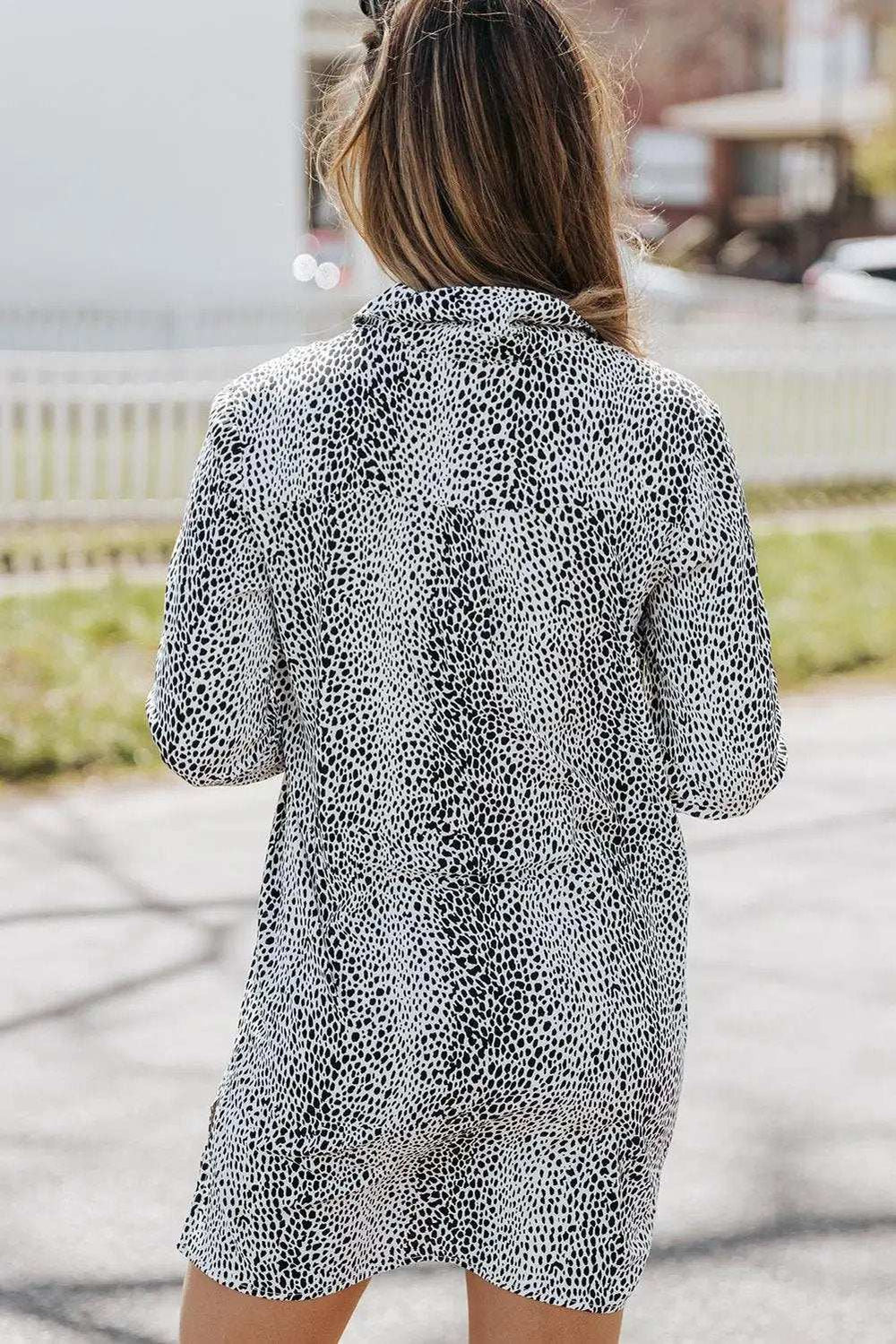 Printed Collared Neck Slit Mini Dress - Trendsi - Flyclothing LLC