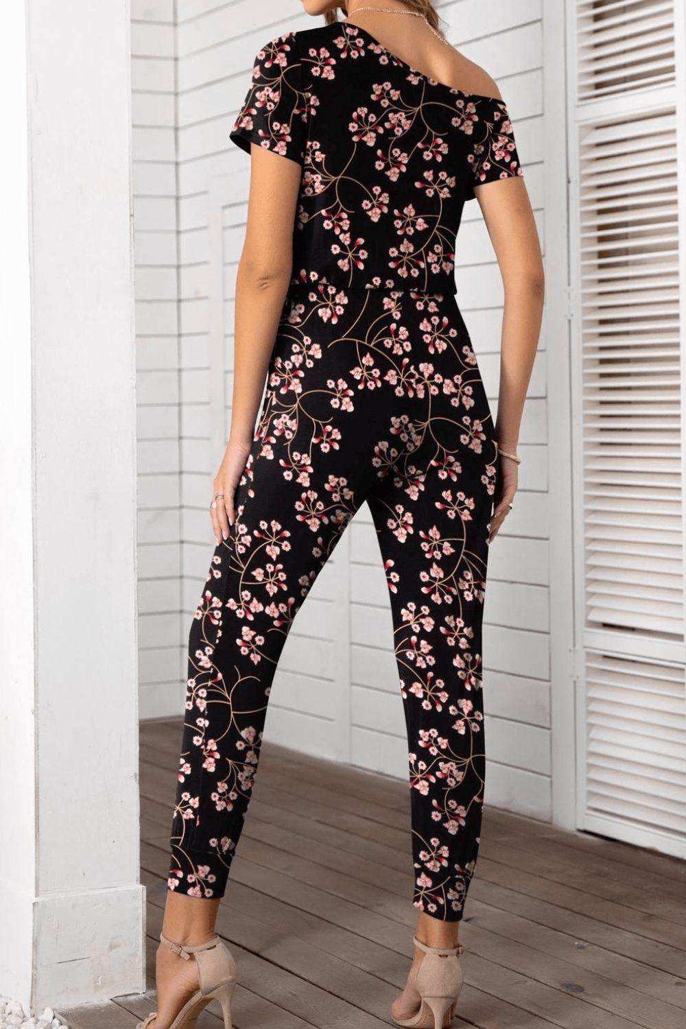 Asymmetrical Neck Short Sleeve Jumpsuit - Trendsi - Flyclothing LLC