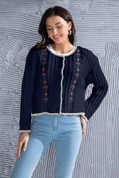 Graphic Cable-Knit Button Up Cardigan - Trendsi - Flyclothing LLC