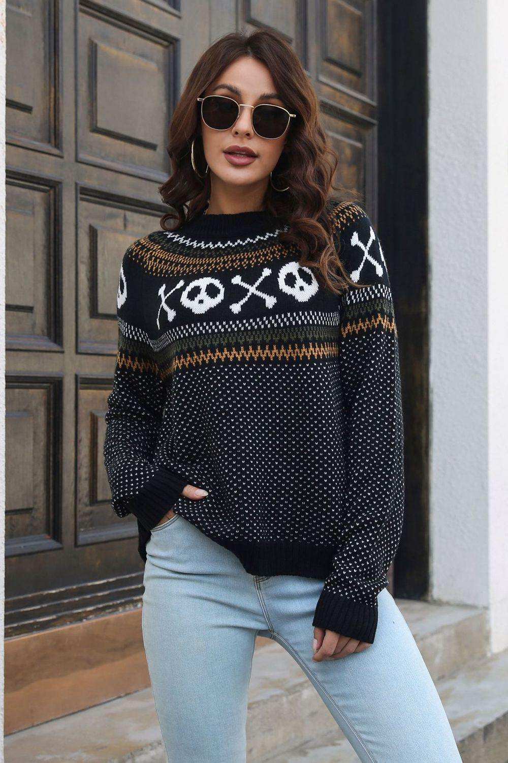 Ribbed Round Neck Long Sleeve Pullover Sweater - Trendsi - Flyclothing LLC