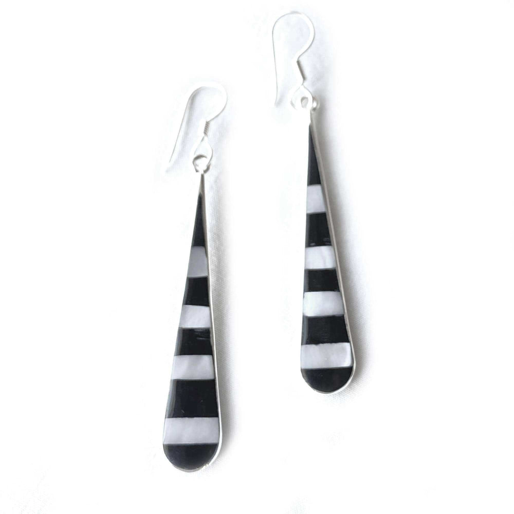Taxco Silver Black Onyz & Abalone Zebra Long Teardrop Earrings - Artisana - Flyclothing LLC