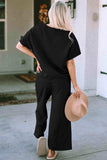 Short Sleeve Top and Pants Set - Trendsi - Flyclothing LLC