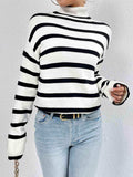Striped Turtleneck Drop Shoulder Sweater - Trendsi - Flyclothing LLC