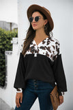 Animal Print Color Block Waffle-Knit Top - Trendsi - Flyclothing LLC