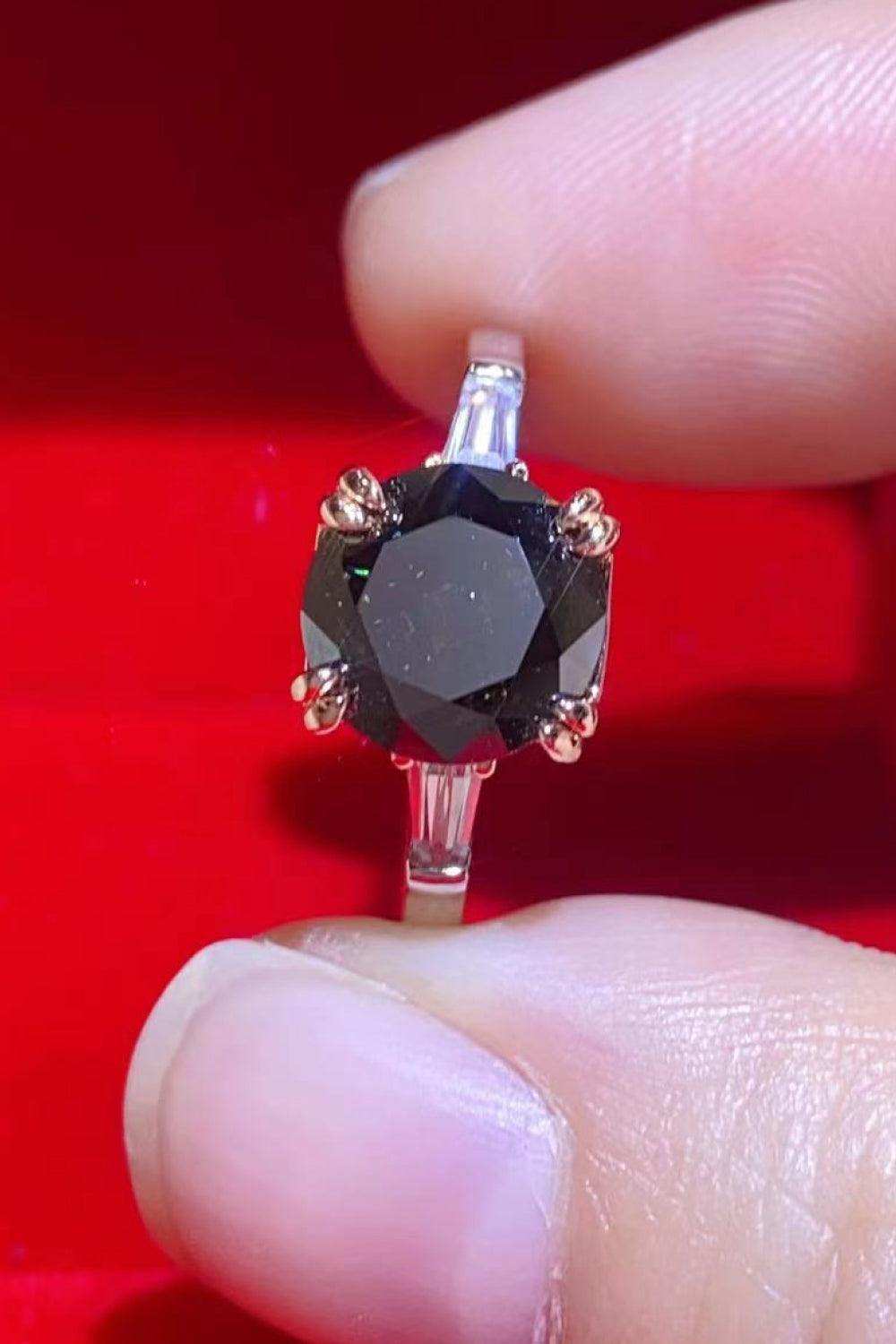 2 Carat Black Moissanite Platinum-Plated Ring - Trendsi - Flyclothing LLC
