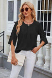 Round Neck Slit Half Sleeve Top - Trendsi - Flyclothing LLC