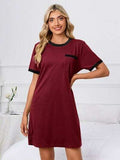 Contrast Trim Round Neck Mini Dress - Trendsi - Flyclothing LLC