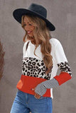 Waffle-Knit Leopard Round Neck Long Sleeve T-Shirt - Trendsi - Flyclothing LLC