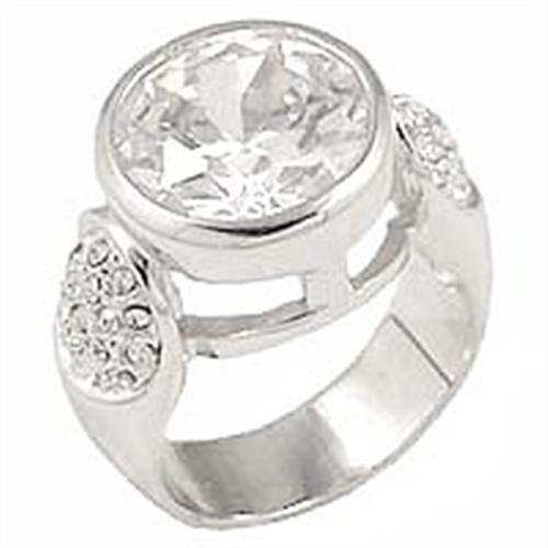 Alamode Rhodium Brass Ring with AAA Grade CZ in Clear - Alamode - Flyclothing LLC