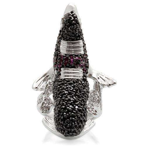 Alamode Rhodium + Ruthenium Brass Ring with AAA Grade CZ in Multi Color - Alamode - Flyclothing LLC