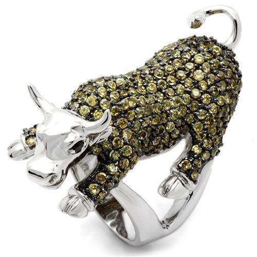 Alamode Rhodium + Ruthenium Brass Ring with AAA Grade CZ in Multi Color - Alamode - Flyclothing LLC