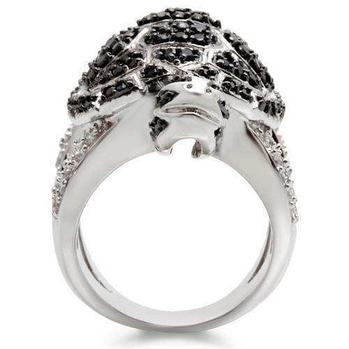 Alamode Rhodium + Ruthenium Brass Ring with AAA Grade CZ in Jet - Alamode - Flyclothing LLC