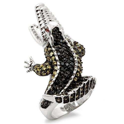 Alamode Rhodium + Ruthenium Brass Ring with AAA Grade CZ in Multi Color - Alamode - Flyclothing LLC