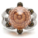 Alamode Rhodium + Ruthenium Brass Ring with AAA Grade CZ in Champagne - Alamode - Flyclothing LLC