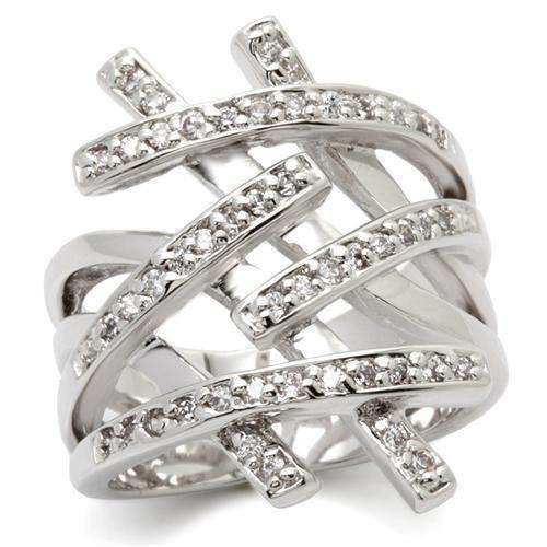 Alamode Rhodium Brass Ring with AAA Grade CZ in Clear - Alamode - Flyclothing LLC