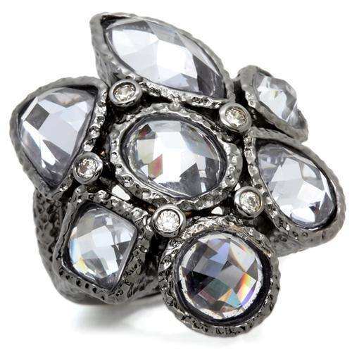 Alamode Ruthenium Brass Ring with AAA Grade CZ in Light Amethyst - Alamode - Flyclothing LLC