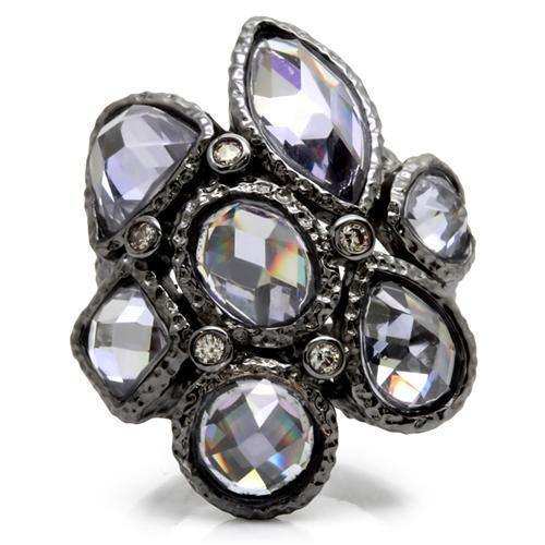 Alamode Ruthenium Brass Ring with AAA Grade CZ in Light Amethyst - Alamode - Flyclothing LLC