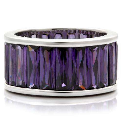 Alamode Rhodium Brass Ring with AAA Grade CZ in Amethyst - Alamode - Flyclothing LLC