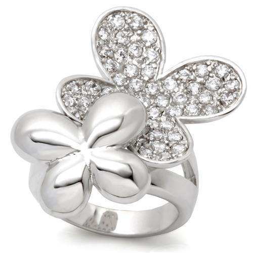 Alamode Rhodium Brass Ring with AAA Grade CZ in Clear - Alamode - Flyclothing LLC