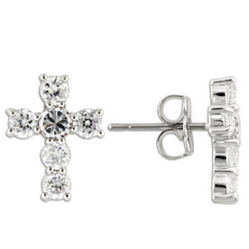 Alamode Rhodium 925 Sterling Silver Earrings with AAA Grade CZ in Clear - Alamode - Flyclothing LLC