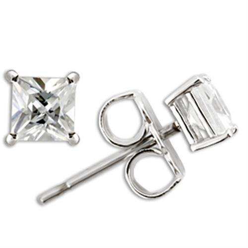 Alamode Rhodium 925 Sterling Silver Earrings with AAA Grade CZ in Clear - Alamode - Flyclothing LLC