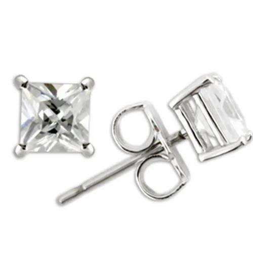 Alamode Rhodium 925 Sterling Silver Earrings with AAA Grade CZ in Clear - Alamode - Flyclothing LLC
