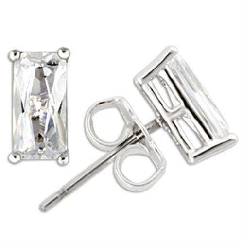 Alamode Rhodium 925 Sterling Silver Earrings with AAA Grade CZ in Clear - Alamode - Flyclothing LLC