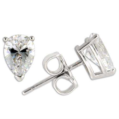 Alamode Rhodium 925 Sterling Silver Earrings with AAA Grade CZ in Clear - Alamode - Flyclothing LLC