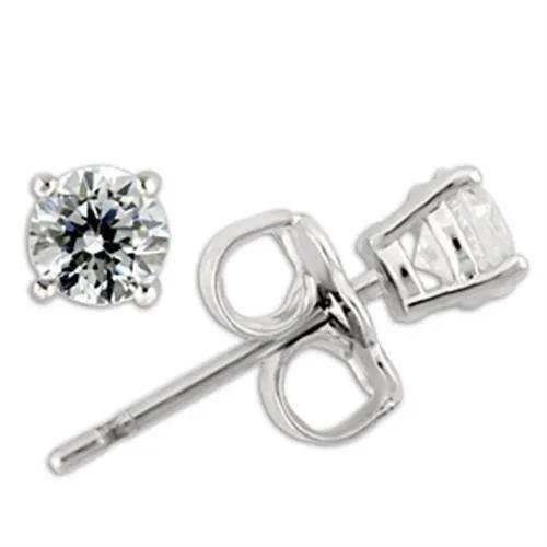 Alamode Rhodium 925 Sterling Silver Earrings with AAA Grade CZ in Clear - Alamode - Flyclothing LLC