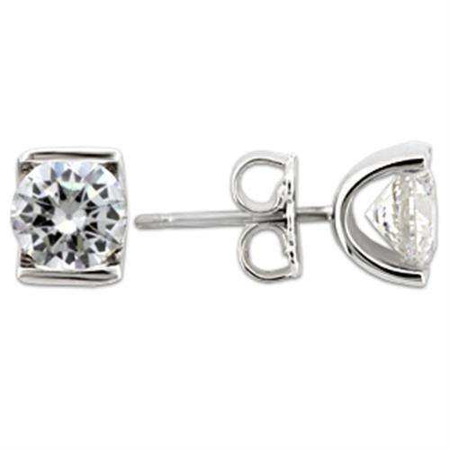 Alamode Rhodium 925 Sterling Silver Earrings with AAA Grade CZ in Clear - Alamode - Flyclothing LLC