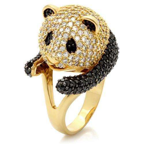 Alamode Gold+Ruthenium Brass Ring with AAA Grade CZ in Jet - Alamode - Flyclothing LLC