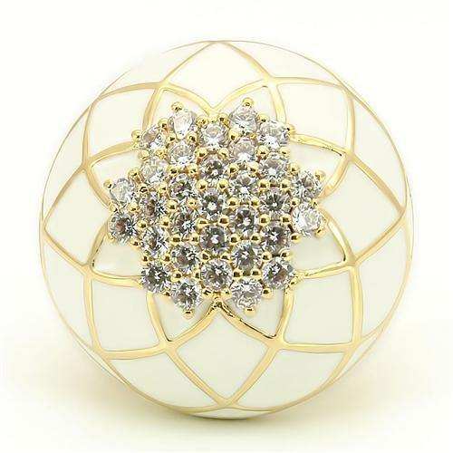 Alamode Gold Brass Ring with AAA Grade CZ in Clear - Alamode - Flyclothing LLC