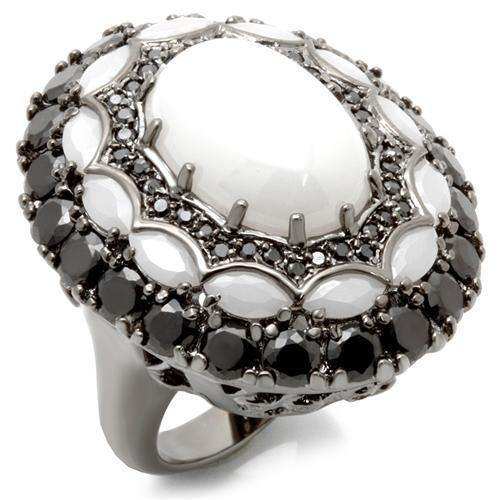 Alamode Ruthenium Brass Ring with Milky CZ in White - Alamode - Flyclothing LLC