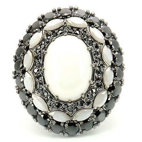 Alamode Ruthenium Brass Ring with Milky CZ in White - Alamode - Flyclothing LLC