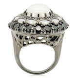 Alamode Ruthenium Brass Ring with Milky CZ in White - Alamode - Flyclothing LLC