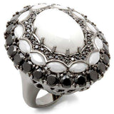 Alamode Ruthenium Brass Ring with Milky CZ in White - Alamode - Flyclothing LLC