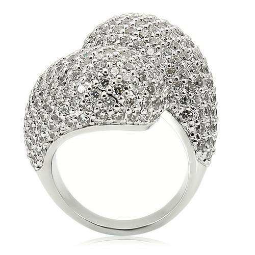 Alamode Rhodium Brass Ring with AAA Grade CZ in Clear - Alamode - Flyclothing LLC