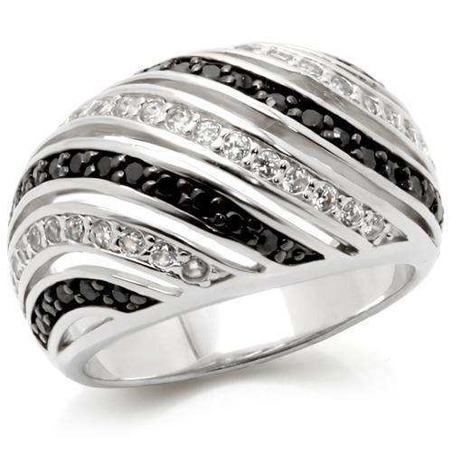 Alamode Rhodium + Ruthenium Brass Ring with AAA Grade CZ in Jet - Alamode - Flyclothing LLC